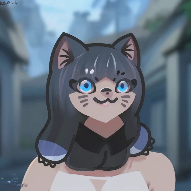 Cute beautiful woman with blue eyes、Tsundere、Cat ear、Black cat、Anime characters