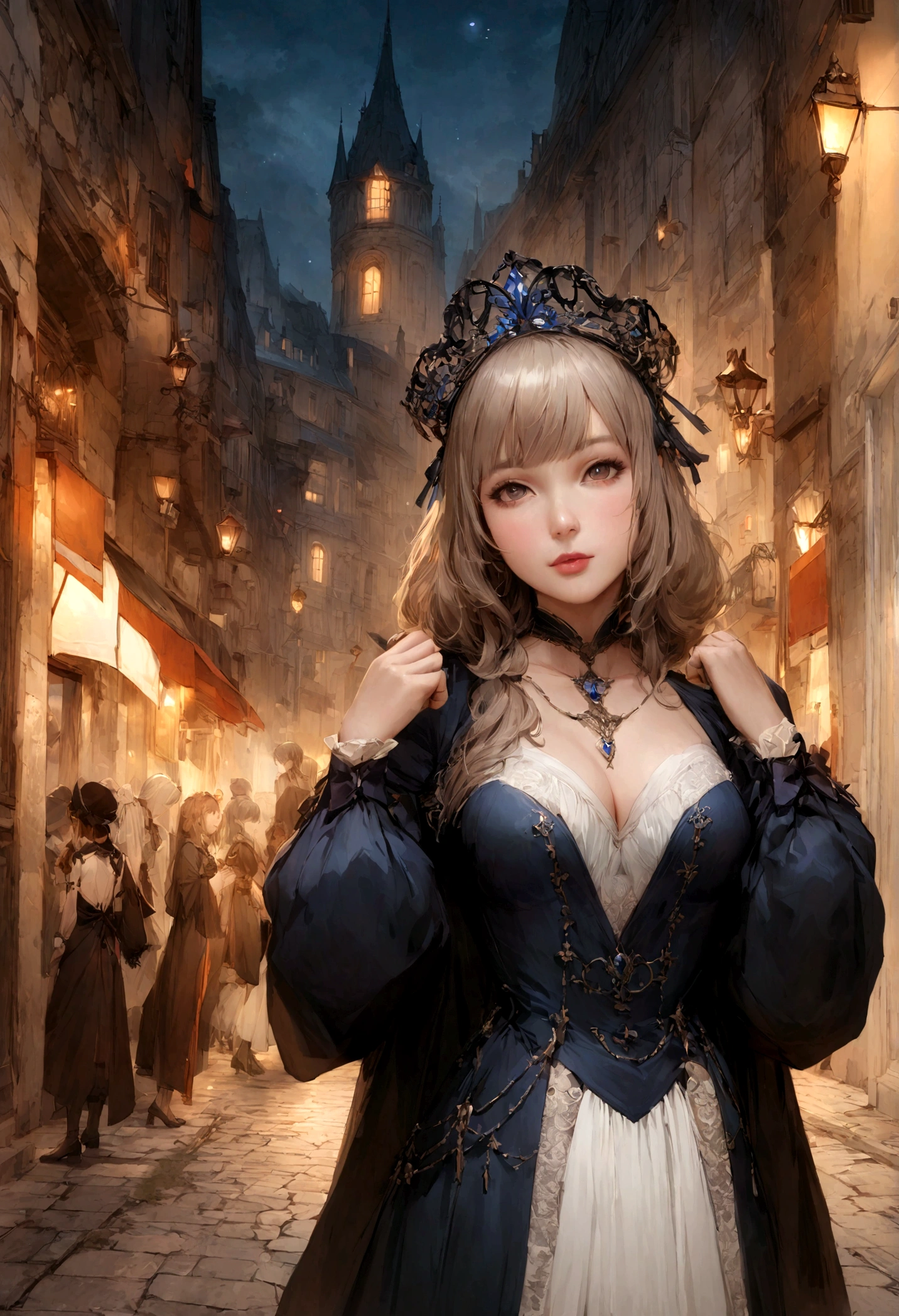 femme pleinement , brun, ultra realistic, regarde la camera, Meticulously detailed, cheveux bruns, selfie d&#39;une jeune femme, maquillage naturel, Superbe corps complet, dans la rue, la nuit, costume, exterieur, costume vestimentaire, TERASSE d&#39;Coffee, le soir, au Parc