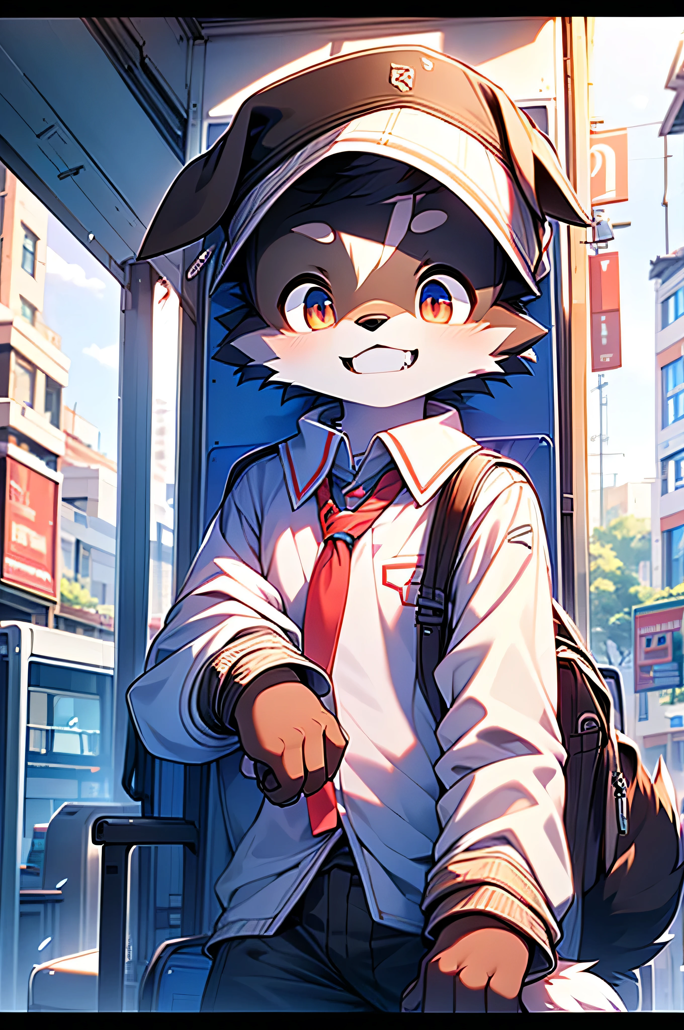 Border collie boy,high school student,uniform,Age 15 years old,go to school by train,tail, 4K ultra-vivid