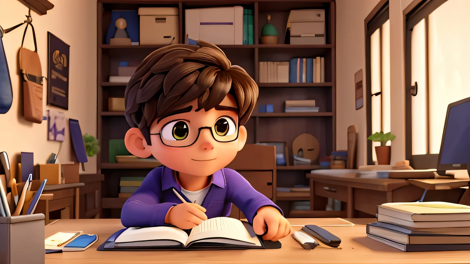 garoto de lado estudando