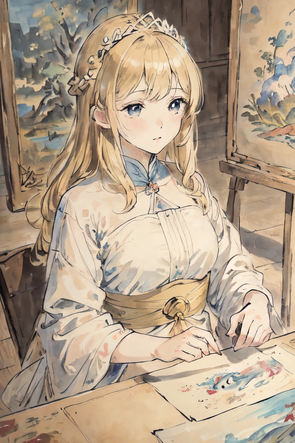 masterpiece, best quality, very delicate and beautiful girl,very delicate and beautiful, world masterpiece theater, very detailed, very detailed, best quality, blonde hair, mackerel, very detailed,1 woman, best quality, illustration, looking at viewer, impasto, Canvas, oil painting, reallyistic, reallyist ,really,