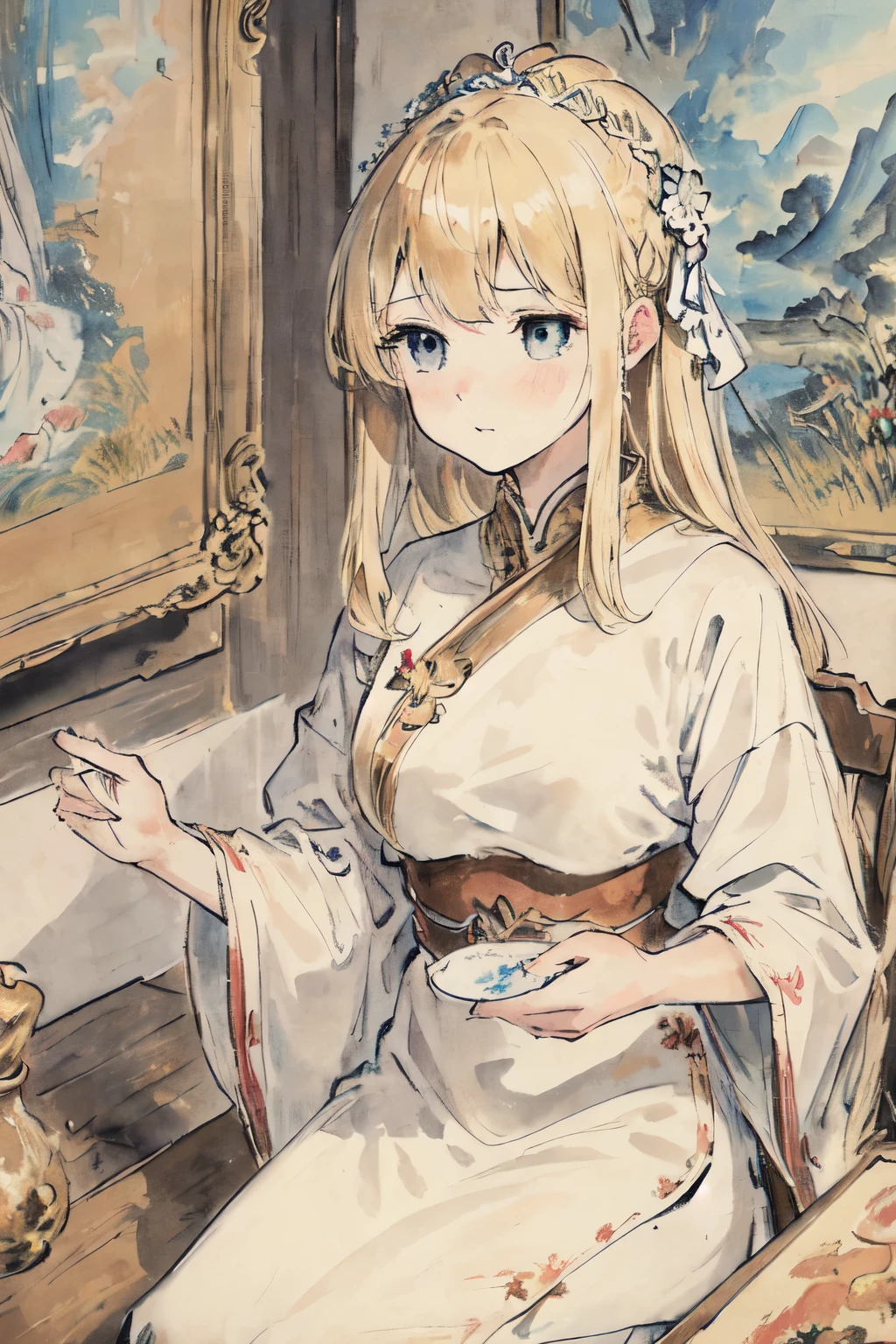 masterpiece, best quality, very delicate and beautiful girl,very delicate and beautiful, world masterpiece theater, very detailed, very detailed, best quality, blonde hair, mackerel, very detailed,1 woman, best quality, illustration, looking at viewer, impasto, Canvas, oil painting, reallyistic, reallyist ,really,