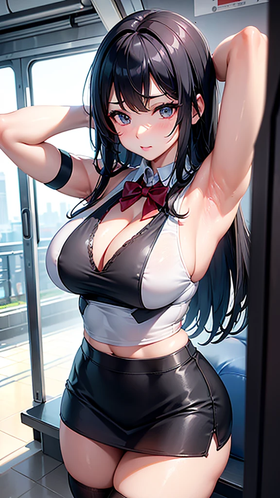 score_9, score_8_up, score_7_up,4k, ,BREAK , (from below,thighs angle),standing,straight-on,,(ShirtUp,nipple),(upperbody),looking_at_viewer ,1girl, tifa lockhart, final fantasy, tareme,black hair, low-tied long hair, red eyes, bangs, white tank top, belt, pleated skirt, thighhighs, elbow fingerless gloves, elbow pads, midriff, navel,suspender skirt ,big_breasts,(light smile),Curvy waist ,Solo,,(daytime and beachside and city),Toned,,detailed skin,((best quality)),(aesthetic,very aesthetic),(beautifulbody),(UHD,HDR),anime,highly detailed,sharp focus,depth of field,,professional lighting,cinematic lighting,