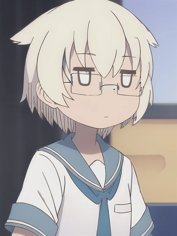 1 chica, yamashita, pelo blanco, anteojos, serafuku