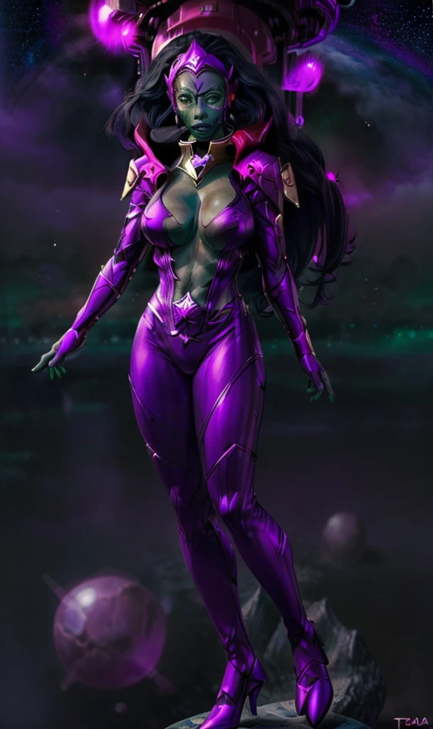 ((stsapph2024)) a beautiful ((Tau
blue skin )) with ((green skin)), curly black hair, (((wearing a violet suit))), floating in space, 5 detailed fingers, high quality, masterpiece, photorealistic, raw photo, depth of field, full body