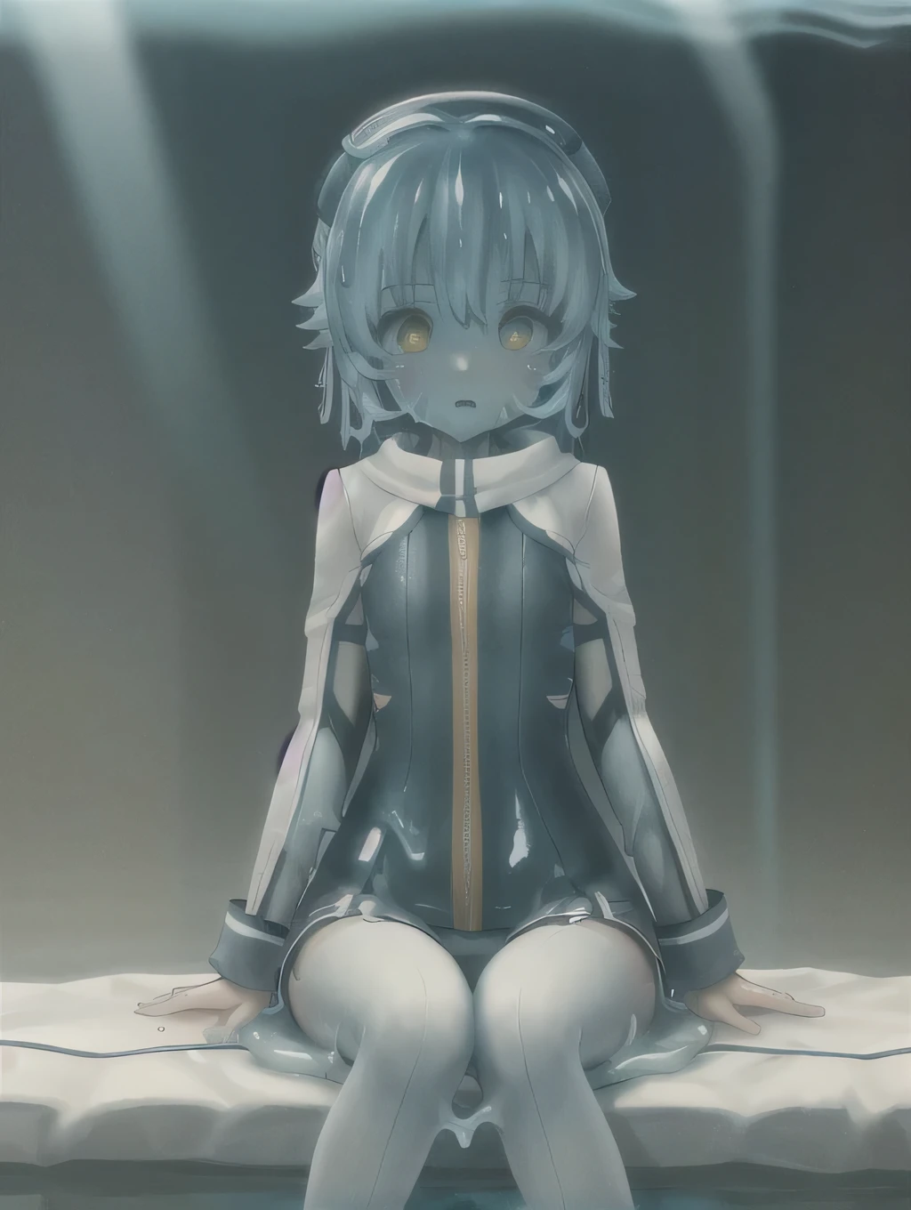 (masterpiece,best quality,ultra-detailed,best illustration:1.3), 1girl, (slime girl:1.3), ( transparent:1.3), (see-through:1.1),sitting, white highhighs, (refraction,reflection:1.1) , transparent face,transparent body,transparent skin,sunshine day