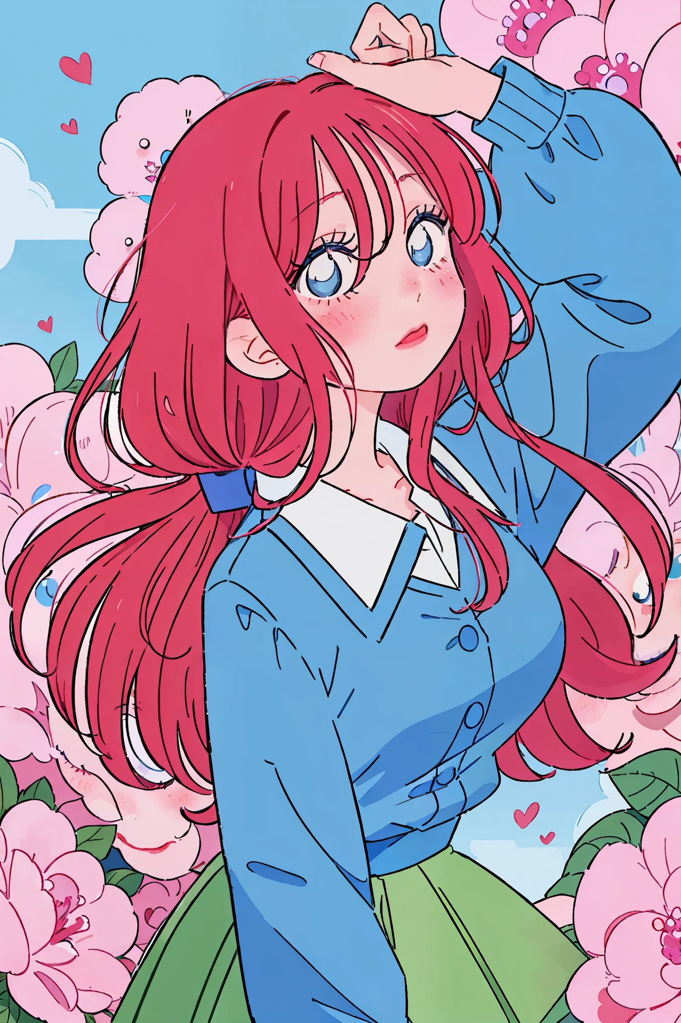 Miku nakano, turned sideways, pointing in front of her, (Old anime, vintage anime, 90's anime style, naoko takeuchi style, masterpiece、top-quality、top-quality、Official art、Beautifully Aesthetic:1.2)、(a beauty girl:1.3)、vivid colours、colourful, lHD Detail, Ultra Detail, soft Light, Deep Focus Bokeh, magical photography, dramatic lighting, intricate details, (1 girl, solo, alone), , sfw, nakano_miku, blue eyes, indigo eyes, aayotsuba, Miku, sparkling blue eyes, sfw, pretty age girl with long dark pink hair, heart shaped lips and blue eyes making a cute face, blushing, aamiku, Nakano Miku from The Quintessential Quintuplets, Miku Nakano, masterpiece, 4k, ultradetailed, cowboy shot, nakano miku, long pink red hair, blue headset around neck, calm face, blushing, apathetic calm face, one strand of hair across her face, blue eyes, innocent, pure, shy, tender, lovely