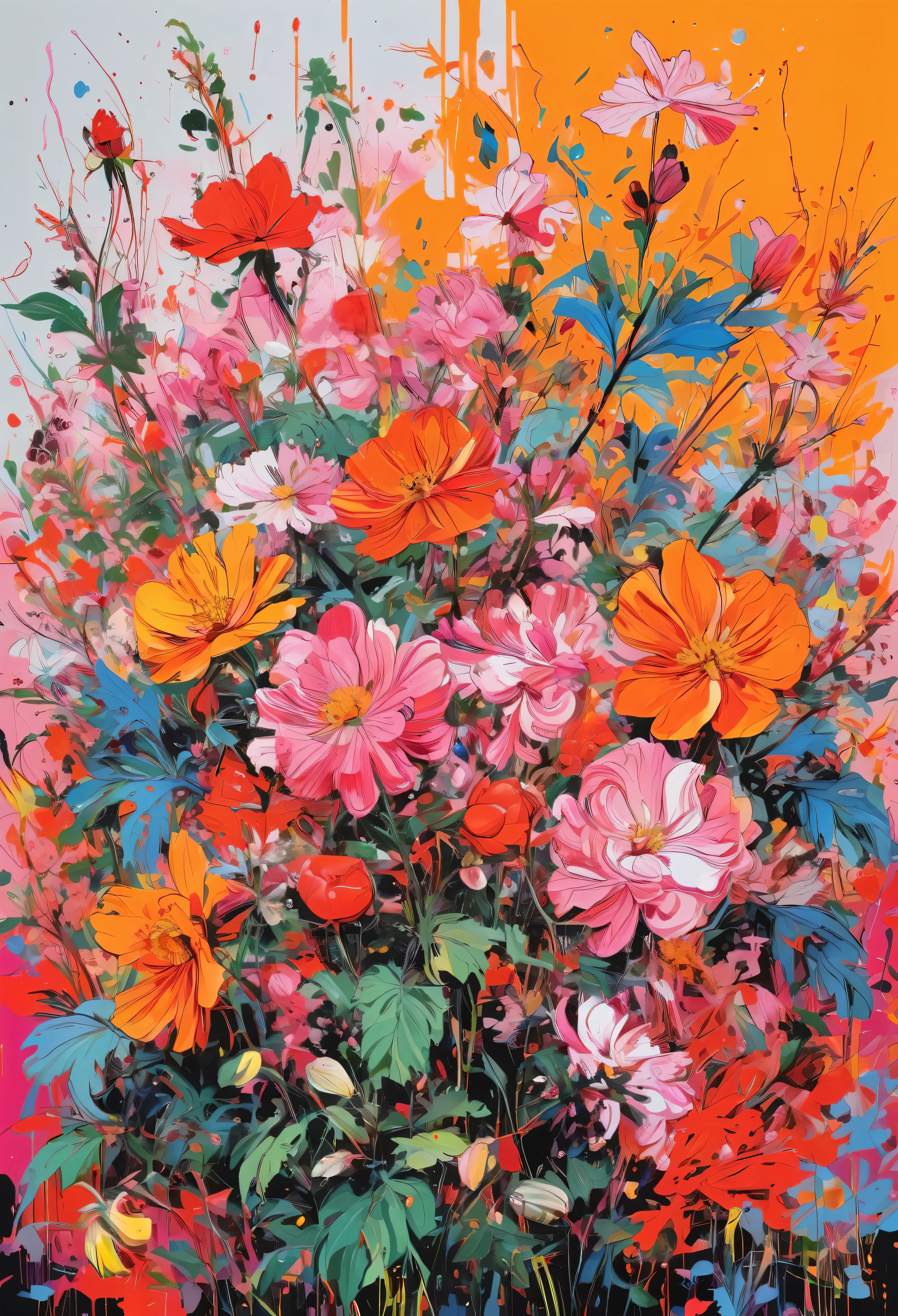 Graffiti, scribble, Comics by Petra Cortright, best quality, masterpiece, flowers artwork, Representative work, official art, Professional, Ultra intricate detailed, 8k, flowers art, colourful background