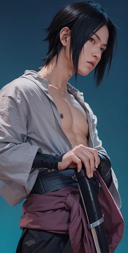 1boy, sasuke uchiha, realistic, ninja, katana