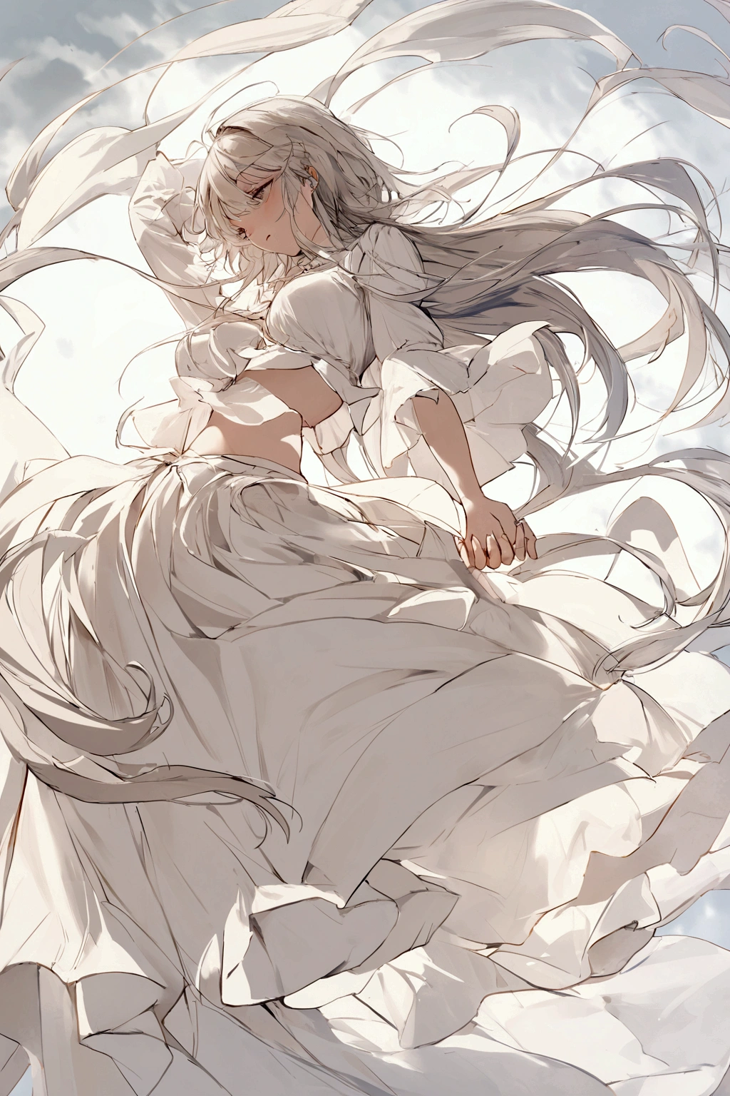 A strong wind exposes her white cotton panties、A strong wind exposes her white cotton panties、Kyoko Otonashi　Maison Ikkoku Low Angle、Long skirt、強風でHolding the flipping skirt with your hand、A strong wind exposes her white cotton panties、:((Holding the flipping skirt with your hand))
