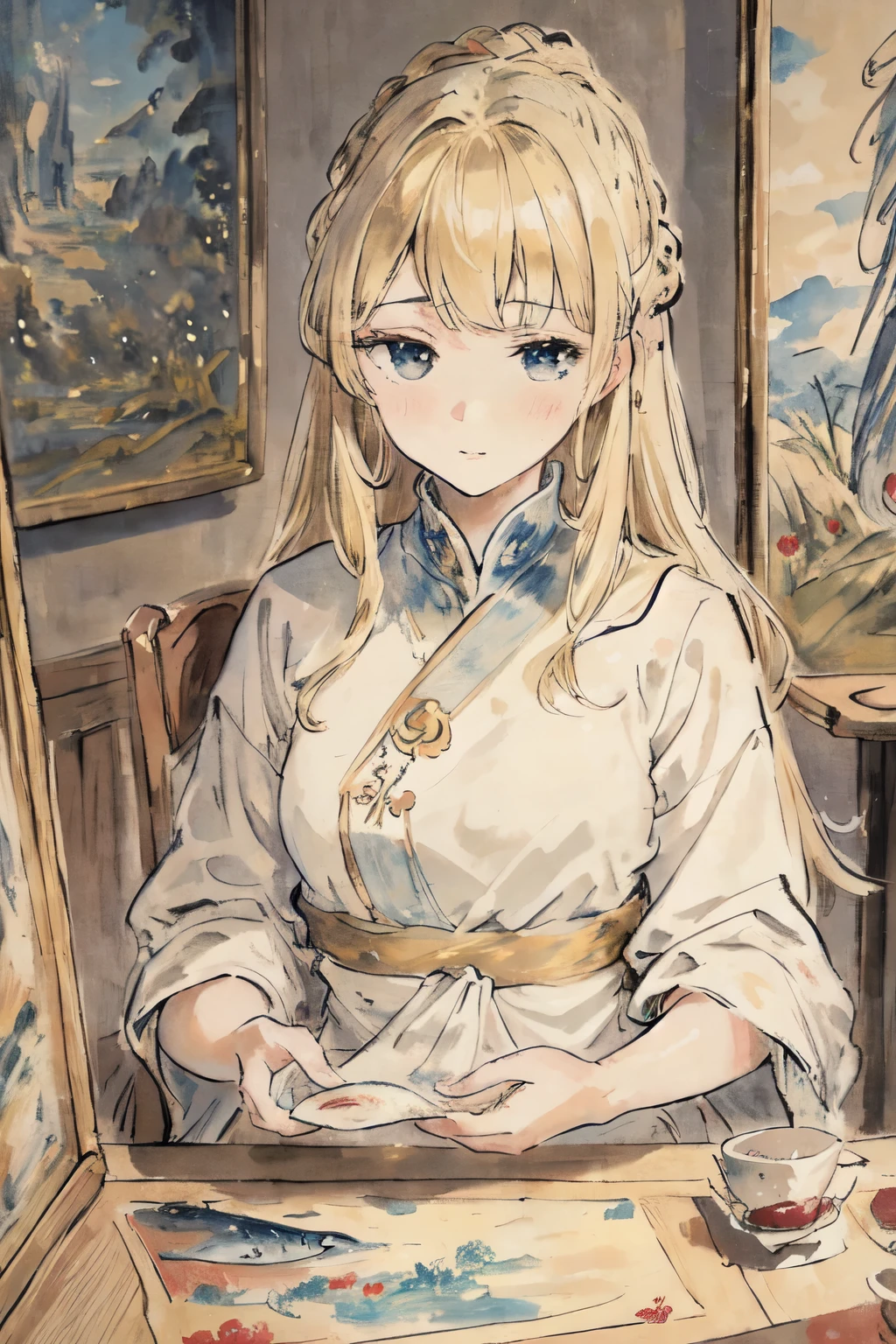masterpiece, best quality, very delicate and beautiful girl,very delicate and beautiful, world masterpiece theater, very detailed, very detailed, best quality, blonde hair, mackerel, very detailed,1 woman, best quality, illustration, looking at viewer, impasto, Canvas, oil painting, reallyistic, reallyist ,really,