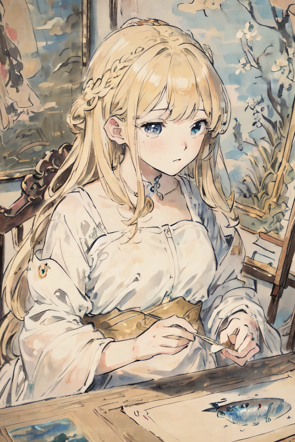 masterpiece, best quality, very delicate and beautiful girl,very delicate and beautiful, world masterpiece theater, very detailed, very detailed, best quality, blonde hair, mackerel, very detailed,1 woman, best quality, illustration, looking at viewer, impasto, Canvas, oil painting, reallyistic, reallyist ,really,
