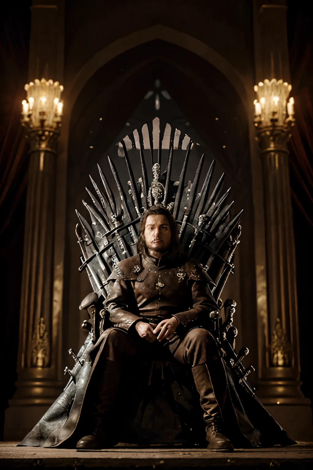 iron throne game of thrones, big, high detail, in a palace, with lot of light