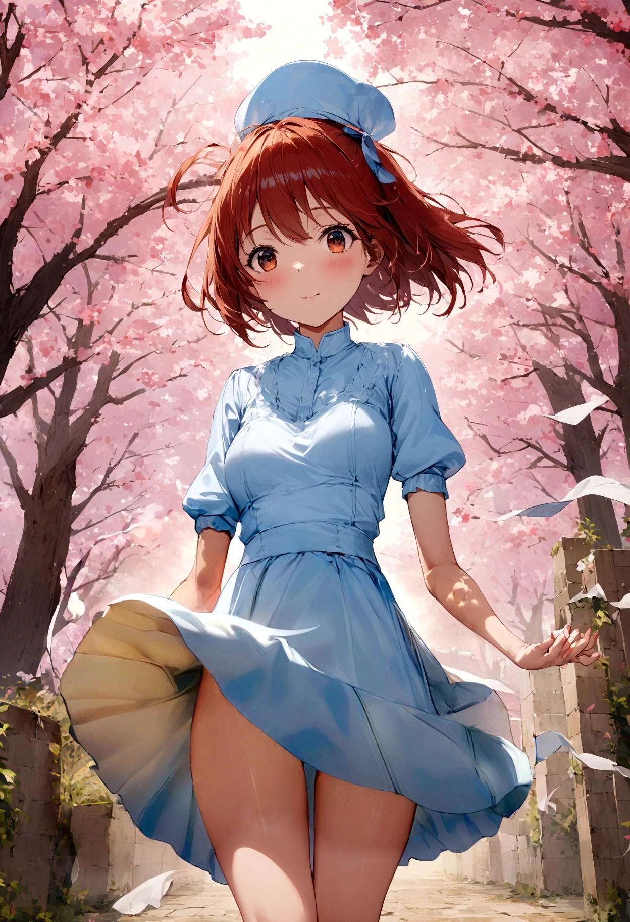 A strong wind exposes her white cotton panties、A strong wind exposes her white cotton panties、Kyoko Otonashi Maison Ikkoku Low Angle、Long skirt、Skirt flipped up by strong wind