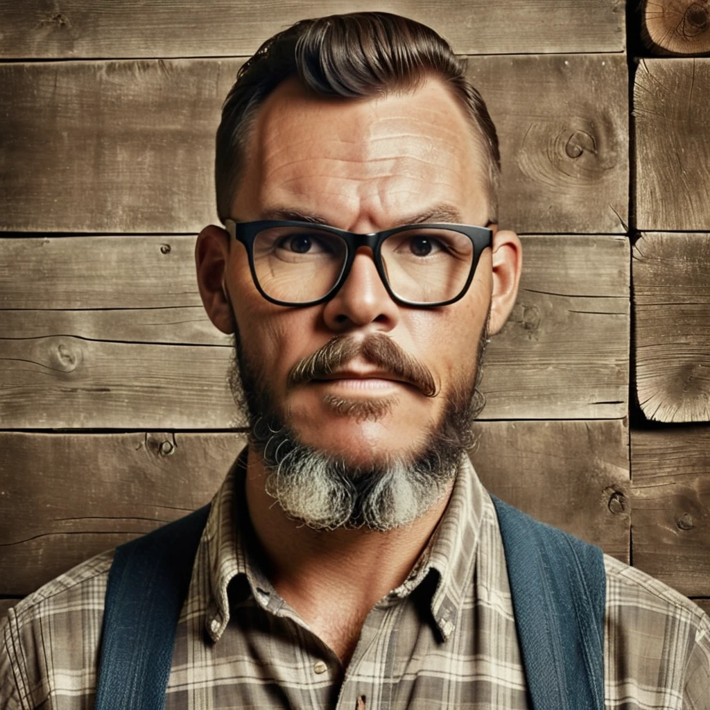Create a vintage sepia-toned photograph of the rugged lumberjack, now adorned with a glasses that add a touch of sophistication to his appearance. The image features the characteristic worn-out look of analog photography, with grainy textures and faded edges reminiscent of aged film. The sepia tones imbue the portrait with a nostalgic warmth, while the scratches and imperfections add a sense of authenticity to the vintage aesthetic. Against the backdrop of the rustic wooden wall, the lumberjack's timeless charm is accentuated by the weathered surroundings, making this photograph a timeless piece of art that captures the essence of a bygone era.
gutto2024sdxl