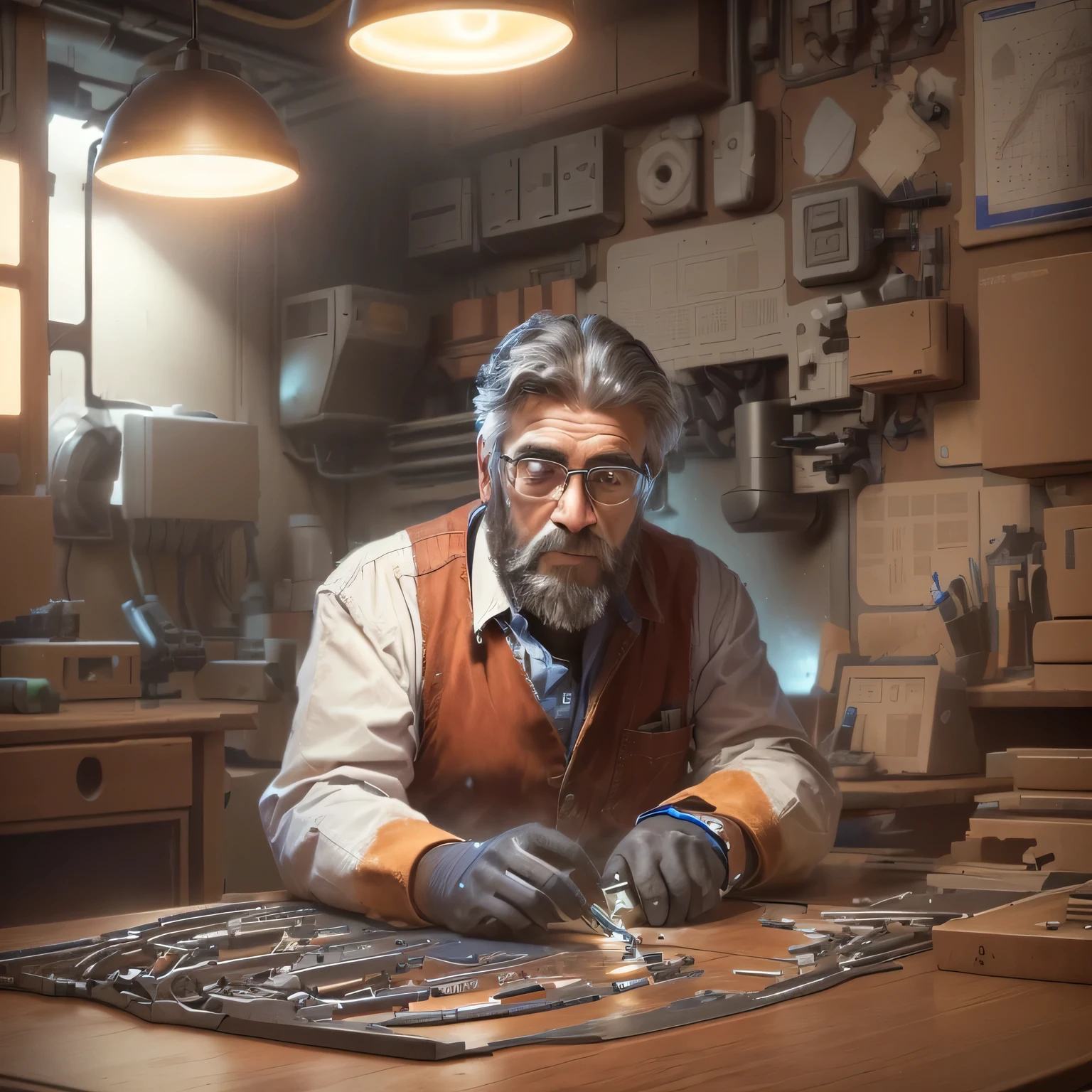 place mechanical parts on the table
