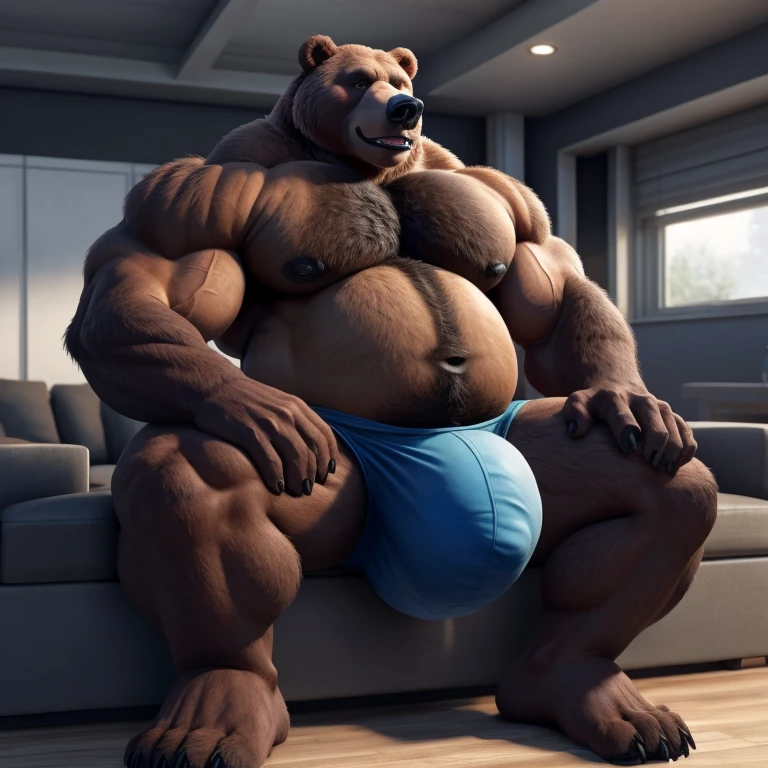 bear , furry, huge belly , muscle, big chest , huge bulge, sit, sexy