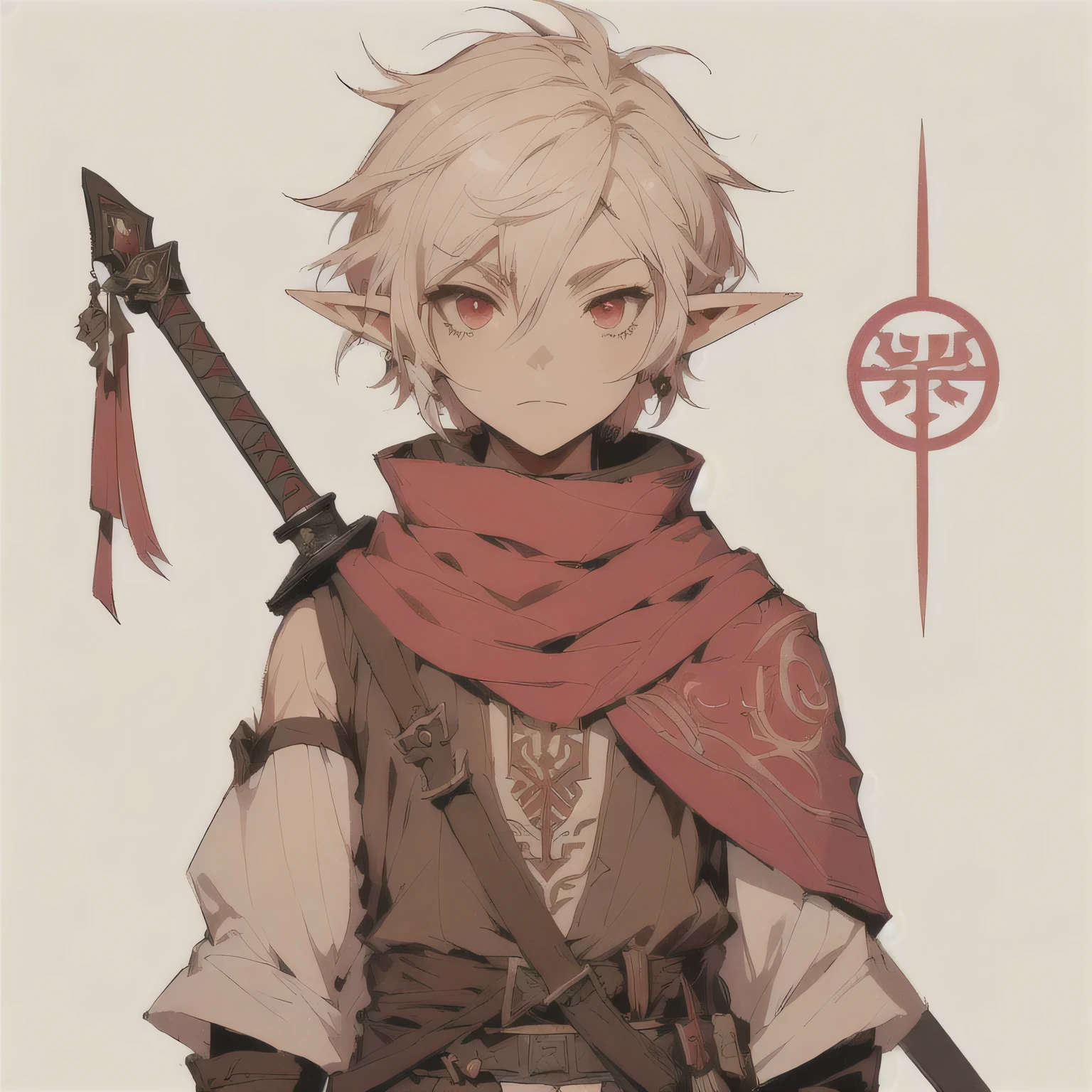 anime character with red eyes and a sword in his hand, lalafell, genshin, young half elf wizard, keqing from genshin impact, a male elf, anime in fantasy style, rpg character art, portrait of a young elf wizard, a portrait of a male elf, ( ( character concept art ) ), official character art, detailed anime character art