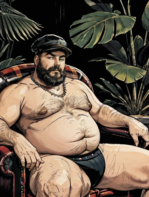 RAW, realistic photo of a Mostrar todo o corpo completo na Fotografia, ele veste camisa social com detalhes florais havaiano, He doesn't use photo-centric dynamic teapot, Just chubby chubby huge belly, Morbid and protruding belly, Man with beard and red hat is sitting on an elegant sofa, janelas grandes de vidro, Plantas estilo Urbam Jungle No Environment, gordura, Rolic and full-bodied body, Eric Cartman na vida real, papai que, papai gostoso, obeso, barba grande, Jantar completo filmado, de (SFW) Seguro para o trabalho, carne suculenta, Close-up de corpo inteiro na fotografia, Fotografia completo, corpo inteiro disparado de perto, gesturing with your hands, coxas abertas extremamente grossas (deslizamento da genital Masculino glande peniana)), ((transbordamento da genital Masculino glande peniana detalhada alongado)), Contorno da genital na roupa enorme, Glande real, ((deslizamento da genital Masculino glande peniana realista enorme, detalhada gigantesco, real (Holli faria)
, dark room, He is a chubby man, with extremely thick thighs, a large belly, fat, 50 years old, bearded, with a huge beard, wearing an open, unbuttoned plaid t-shirt, usando apenas sunga branca meias pretas, gold chain neck rings, watch on wrist, pulseiras no pulso, fotografia de Corpo completo imagem de corpo inteiro, low side angles. Detailed image dynamic image. He doesn't wear clothes.