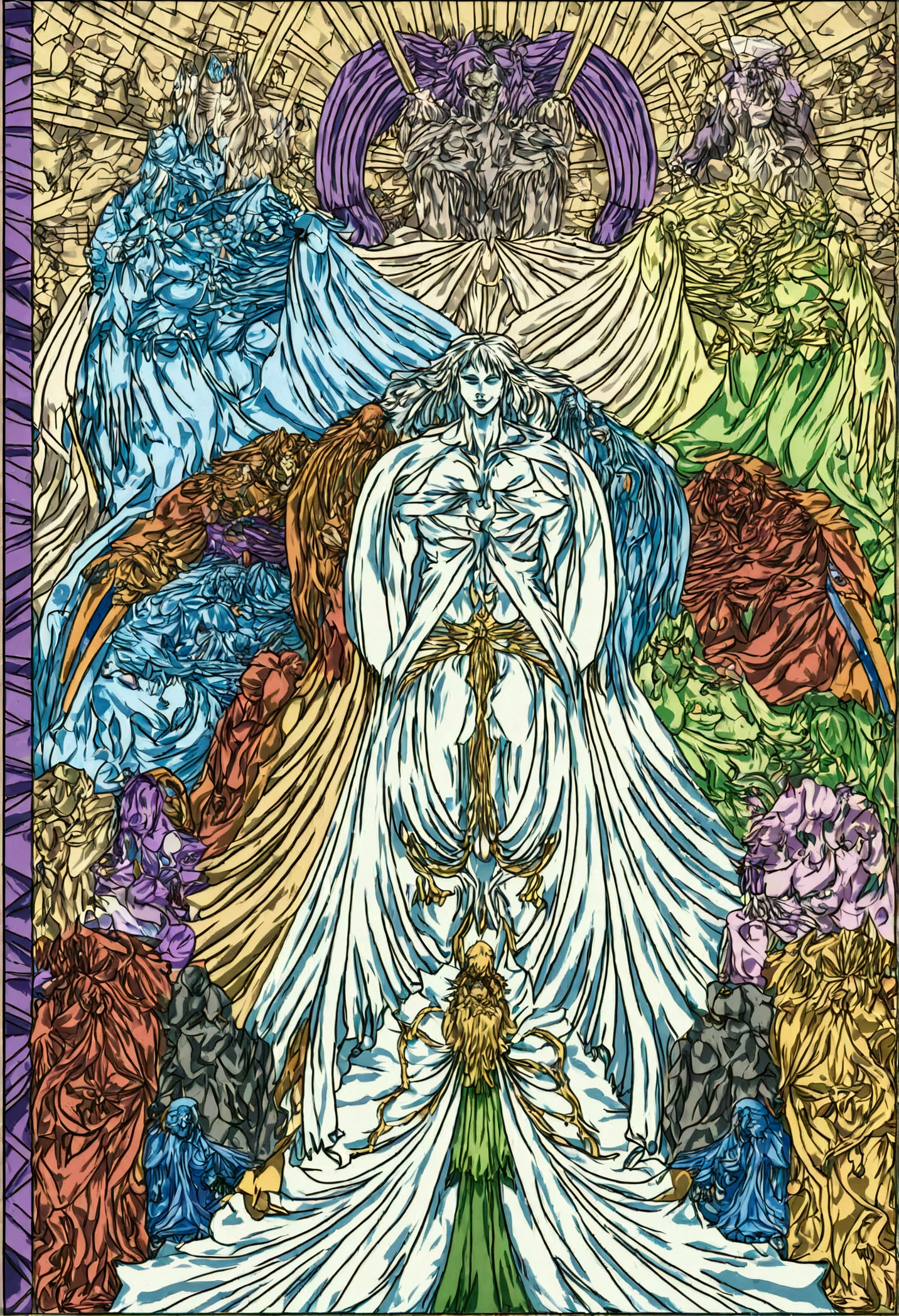 Crie uma obra de arte em 3D de um homem celestial usando um roupa branca adornado com (((detalhes intrincados))). A obra deve incorporar a (((best possible quality))), with an emphasis on (((detalhes extremos))) e uma (((Complex composition))). Utilize uma paleta de cores que reflita uma aura celestial, com tons suaves de azul, Ethereal white and subtle touches of gold. Make sure the composition exudes a sense of otherworldly beauty and tranquility. Inspire-se em artistas como (((H.R. Giger))), (((ZBrushCentral))), e (((Vitaly Bulgarov)))