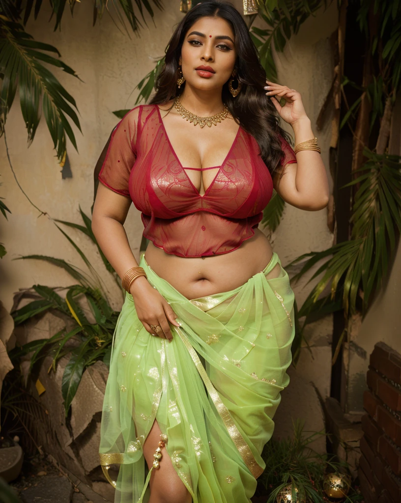 Indian sexy WOMEN WEARING saree , ancient ??? goddess , perfect figure , big boobies , showing her round belly button , sexy deep navel , curvy waist , thick legs , slutty makeup , dark eyeliner , HOT red lips , long hairs , earrings , shinny ornaments , necklace , 8k resolution , photorealistic , ultra realistic , HD Quality , photography , long shot , full body photograph , cinematic lighting , daylight , Hasselblad photography , ARRI Photography , details , extreme details , little details , ultra sharp photo , perfect picture , fine details , HQ ,