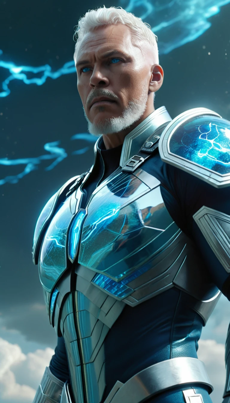 (best quality, masterpiece:1.2), 8k detailed cgi render, thick outlines, strong shadows, (1man, male:1.2), wise, blue eyes, white hair, high-fade,
portrait, solo, (full body:0.6), looking up, detailed background, detailed face, (RetroFuturismAI, retro-futurism theme:1.1), intense expression, glass-cyborg, (made of glass:1.1), translucent, glass construct, titan, gemstone armor, dirty glass, power source, magical symbols, mystic power, floating particles, reflections, storm in background, cinematic atmosphere,
gutto2024sdxl