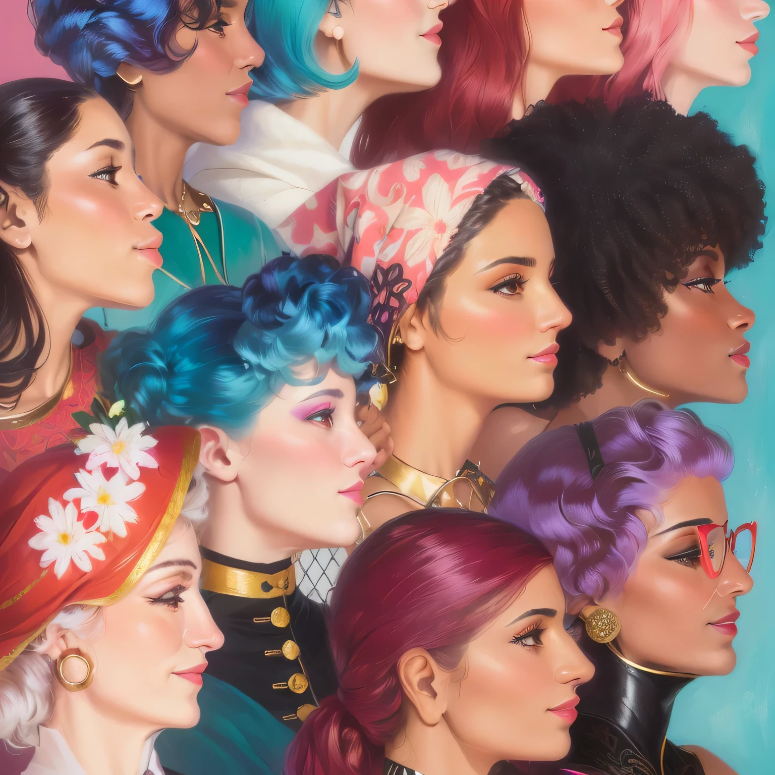 um grupo de mulheres com diferentes estilos e cores de cabelo, rostos femininos, different rostos femininos, just a joke, por Pamela Ascherson, por Gee Vaucher, por Silvia Pelissero, por Lily Delissa Joseph, por Miroslava Sviridova, por Olivia De Berardini, por Olivia Peguero, Direction: Eleanor Hughes