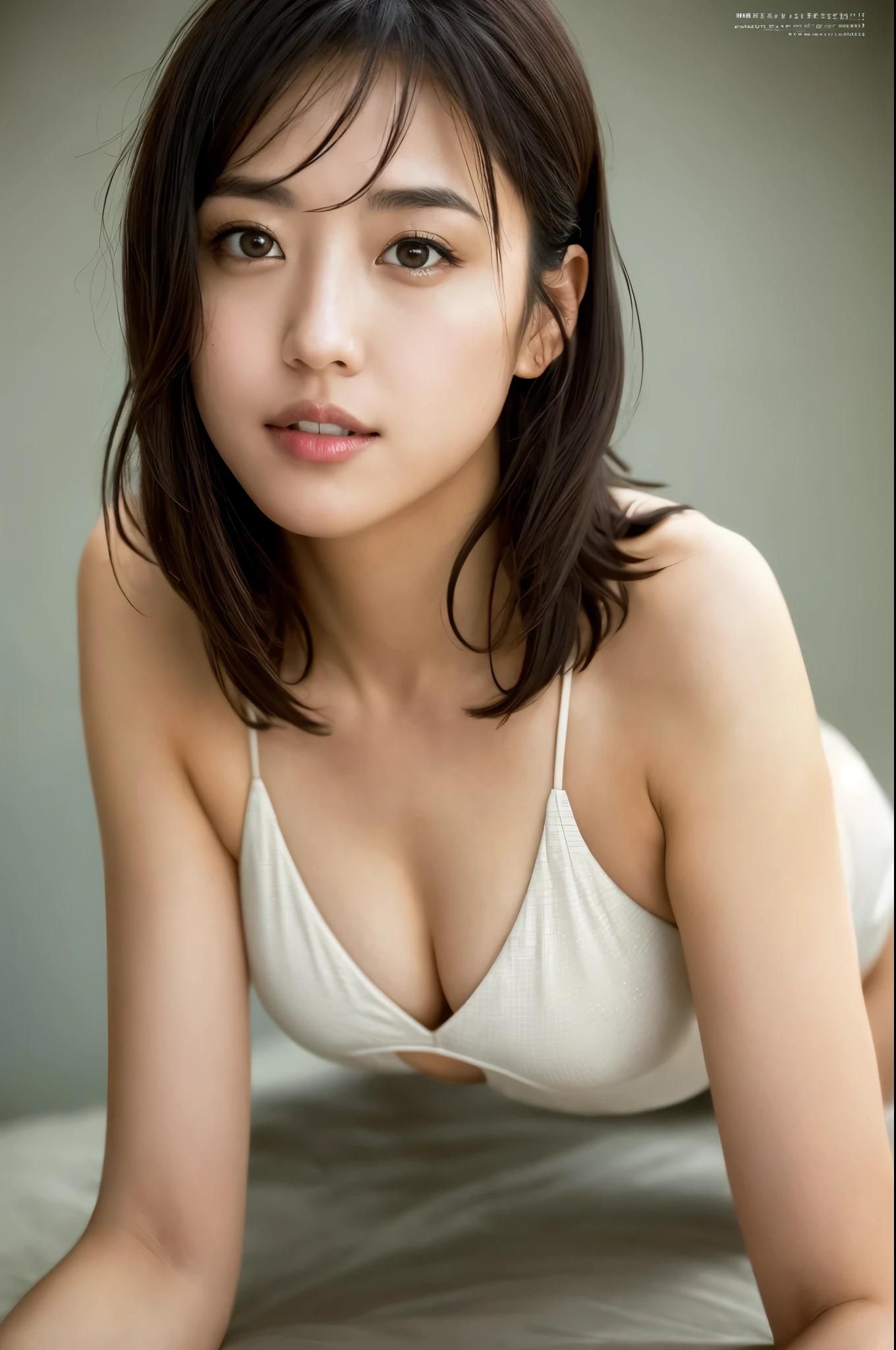You are a professional gravure photographer.。future、Beautiful Eyes、 ((highest quality)), Idol Sculpture、 Clear contours, Woman with beautiful face, (((One Girl,alone))), ((Beautiful Eyes)), Sex Appeal,Focus on the eyes、Bob Hair、Anatomically correct body,Sexy Girl, Albedo and Specular Maps、Accurate simulation of lightweight material interactions、Body-fitting costumes、lipstick、Lunar Surface、On all fours,hot pants