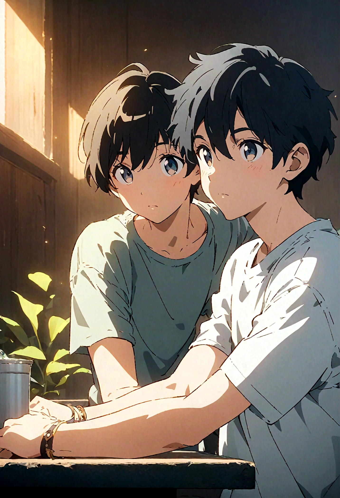 boys,,,,,,boys,,,,,,male protagonist,,,Bright Eyes,Black Hair,Refreshing,Refreshing Boys,bright personality,Men's Center,A rich expression,bracelet,thin limbs,Pure Innocence,Casual clothes,Black and White,Light and Dark,light and dark,creation,high resolution,4k,8k,quasi-masterpiece,highest quality,Makoto Shinkai Style,Cel animation art,Anime Style,Anime Style,2D illustration,Character Portrait.