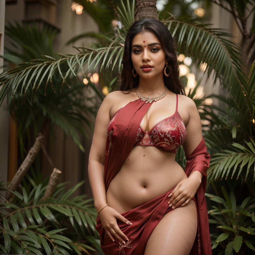 Indian sexy WOMEN WEARING saree , ancient sex goddess , perfect figure , big boobies , showing her round belly button , sexy deep navel , curvy waist , thick legs , slutty makeup , dark eyeliner , HOT red lips , long hairs , earrings , shinny ornaments , necklace , 8k resolution , photorealistic , ultra realistic , HD Quality , photography , long shot , full body photograph , cinematic lighting , daylight , Hasselblad photography , ARRI Photography , details , extreme details , little details , ultra sharp photo , perfect picture , fine details , HQ ,