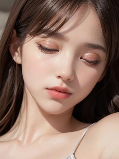 (sleeping on my back:1.3), (anatomically correct fingers:1.3), masterpiece、(professional portrait、professional writing)、Detailed workmanship、high resolution、(8K, High resolution:1.2)、(RAW, photorealistic:1.3)、highest quality, slender body shape、high definition face、Face is in focus、high definition eyes、(Focused, symmetrical pupils:1.2)、High-definition and beautiful skin、firm skin、natural makeup、gross lip, High-definition hair texture、(I&#39;m hiding my chest with my arm:1.3) break (nursing clothes、nurse uniform:1.3) BREAK Japanese women、17 years old、very cute, sexy face, (very embarrassed:1.3), (blush:1.3), (A face that looks like it&#39;s about to cry:1.3)、Staring at the camera:1.2、(color々Easy shooting angle:1.3)、medium breast, nsfw, cleavage, 