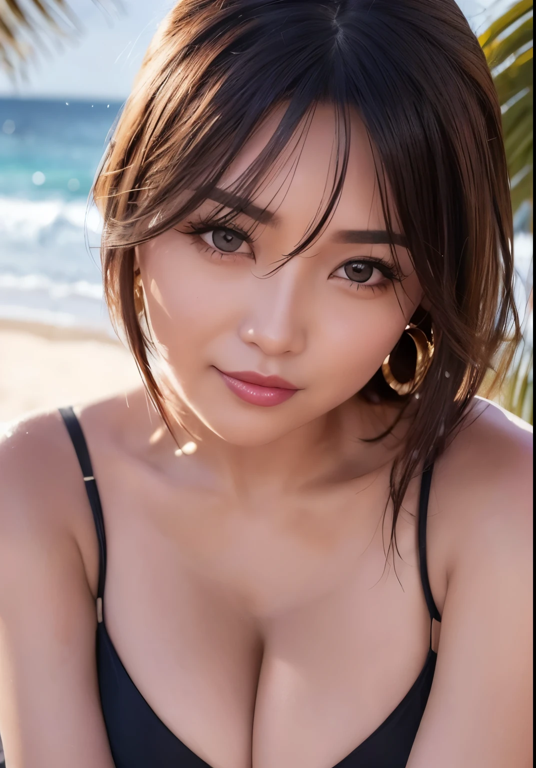 Chinese Idol Mature Woman 40 years old Plump and glamorous figure Blonde with bangs ((eye glass)) bright red lips Duck mouth Super shiny enamel metallic bikini Flushed cheeks ((Date on the beach at night)) Portrait Looking at the camera ((Dressing)) Sultry and sweaty shiny face Sweaty Sweaty, flushed face Frontal eye contact Kissing Face Open leg sitting Charming smile Portrait masterpiece Big brown eyes Depicted from below (Soaking wet woman) (Sunset) Ecstasy facial expression ((Tanned, wheat-colored skin)) ((Mature Woman)) (Super shiny pink lipstick for plump lips) Smokey makeup black mascara Black Swimsuit