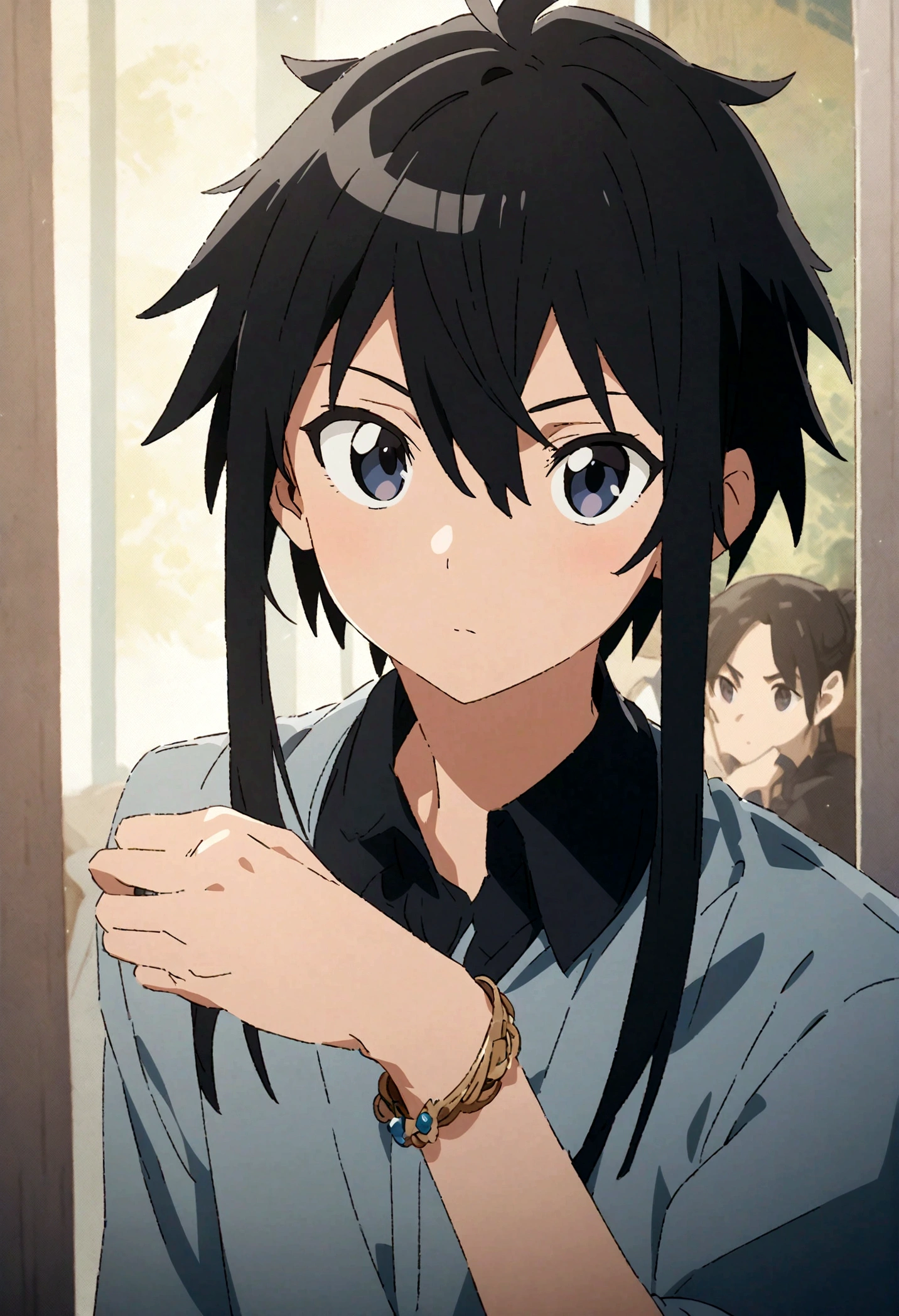 boys,,,,,,boys,,,,,,male protagonist,,,Bright Eyes,Black Hair,A refreshing and cheerful personality,,Men's Center,A rich expression,bracelet,thin limbs,Pure Innocence,Casual clothes,Black and White,Light and Dark,light and dark,creation,high resolution,4k,8k,quasi-masterpiece,highest quality,Cel animation art,Anime Style,Anime Style,2D illustration,Character Portrait,kirito,rito,Ma Zhong Peng,