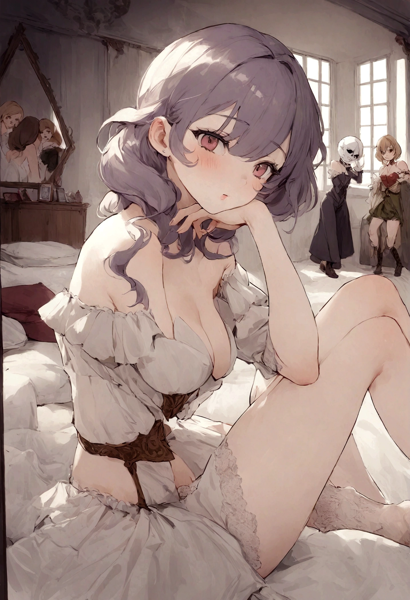 Femme européenne avec débardeur et culotte assortis, fille sexy aux yeux marrons, cheveux bruns et grands yeux marrons, une jeune femme, Yeux de chambre, violette myers, sans maquillage, maquillage naturel, regarder directement la caméra, visage avec artgram, maquillage subtil, superbe photo de tout le corps, dans la chambre, clivage