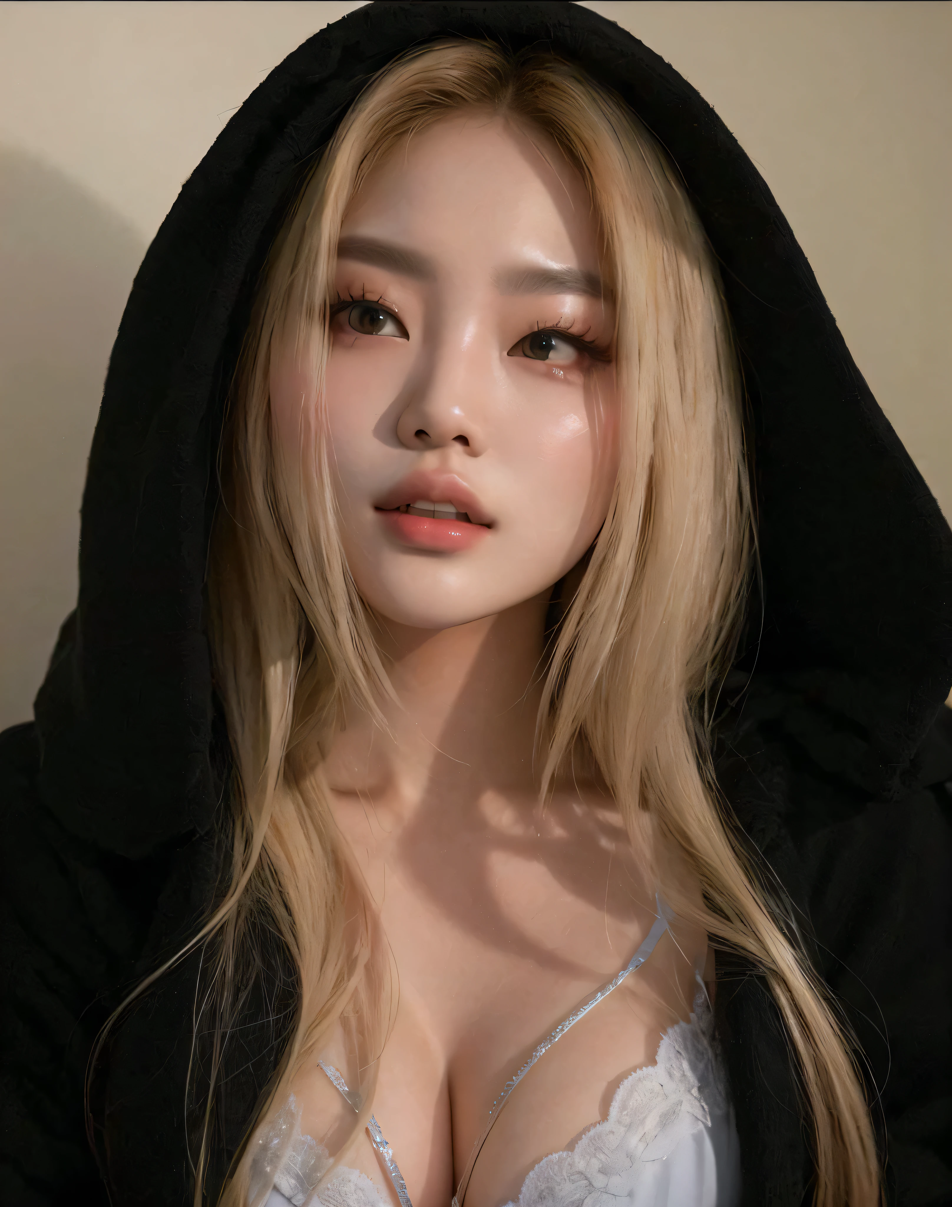 a close-up of a woman wearing a black sweatshirt and bra,  coreana, beautiful south mulher coreana, gorgeous young mulher coreana, Ulzzang,  Asian, mulher coreana, beautiful young mulher coreana, adorable and pale korean face, jaeyeon nam, beautiful  Asian, parque roseanne de blackpink, lalisa manobal, Heonhwa Choe, em um moletom preto