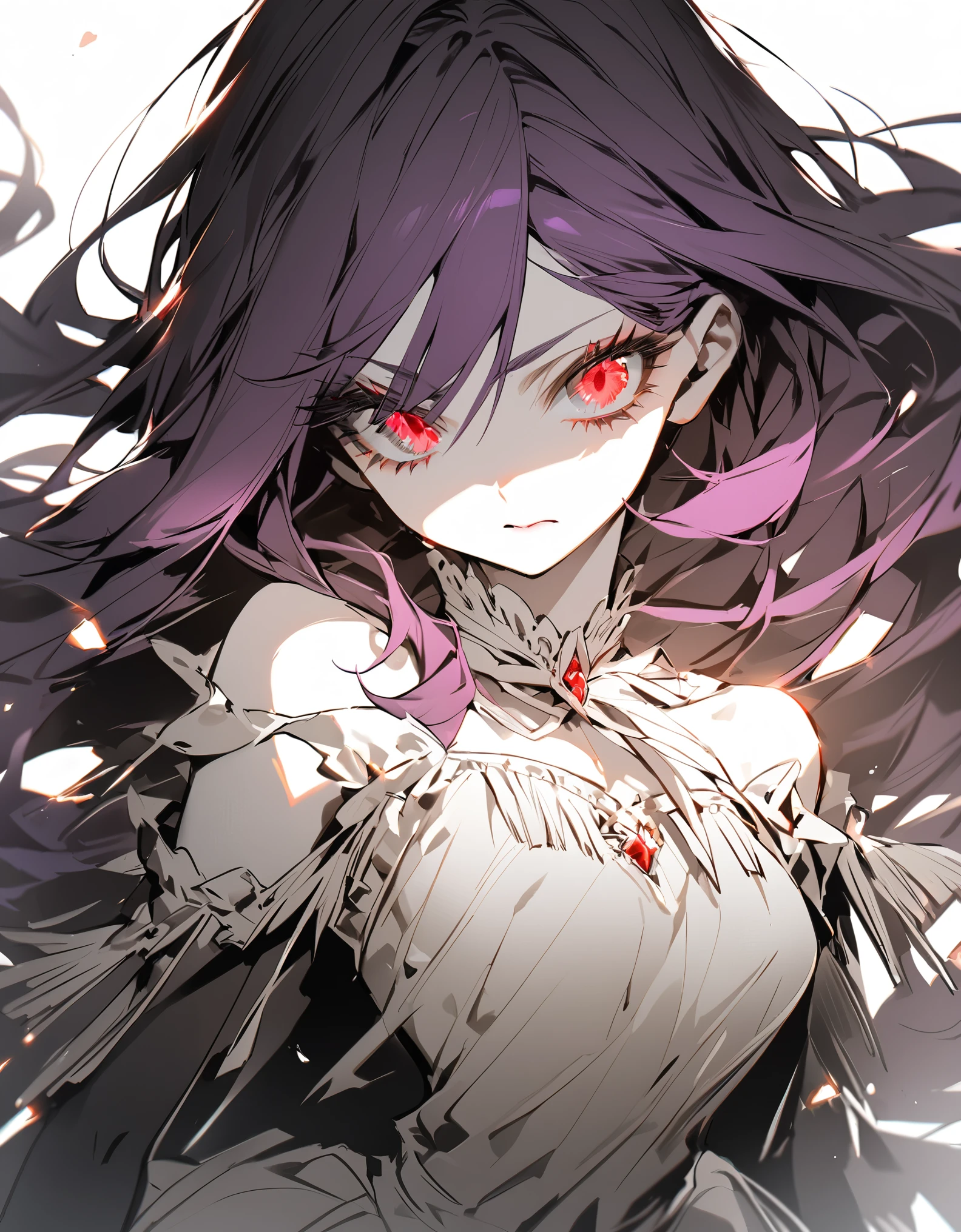 (Sketches)One girl fighting, ,Pale red eyes(Droopy eyes:1.2), Princess Dress, Glowing Skin, High Contrast, ((Mastepiece, highest quality))Long purple hair(Semi-long hair:1.4)(eye shadow:1.3)(Eyelashes:1.2)Original Costume(fringe) (Black Background)
