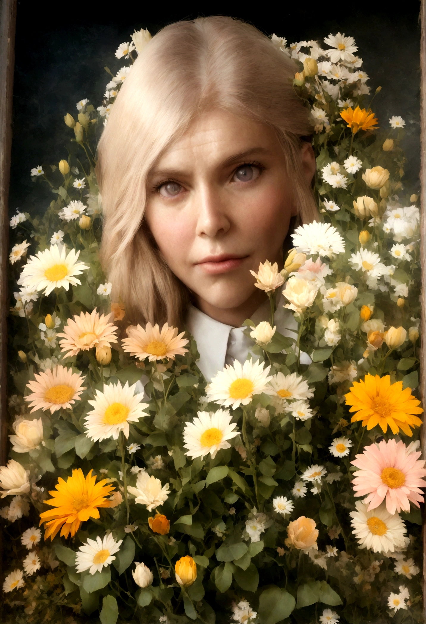 personagem de filme muito bonito e foto, com fundo com luzes e flores