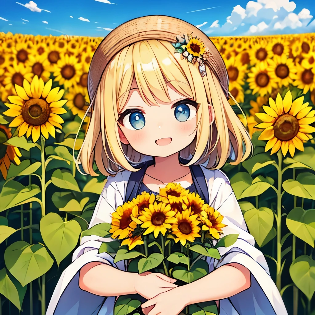 Sunflower field in full bloom、pretty girl、Happy Face、Brown Skin、masterpiece、highest quality、Best image quality