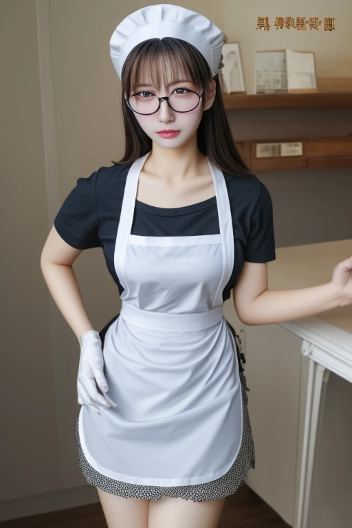 highest quality、masterpiece、High sensitivity、High resolution、 body shape、Glasses、apron、