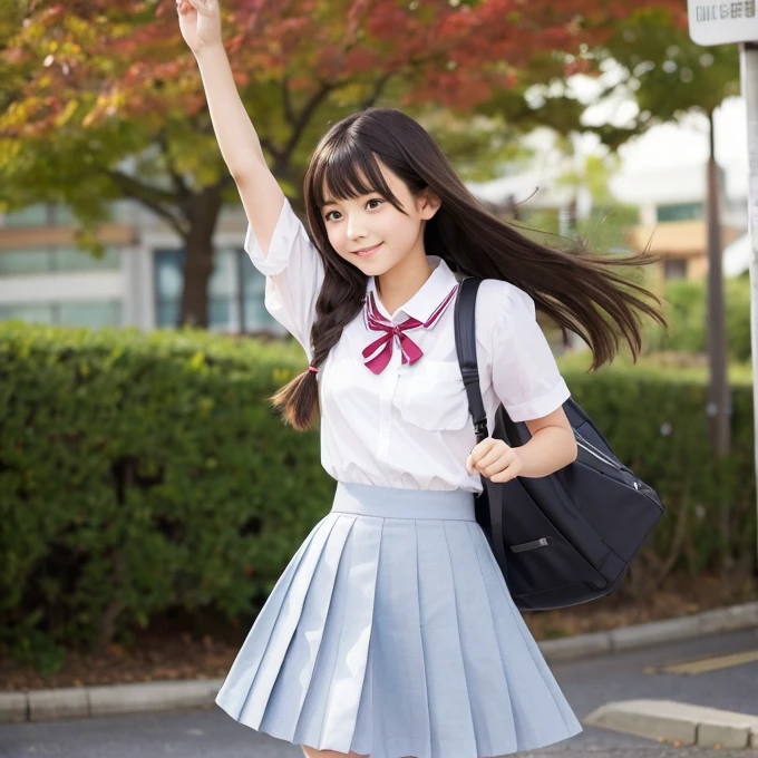 beautiful girl Japanese school Skirt fluttering in the wind