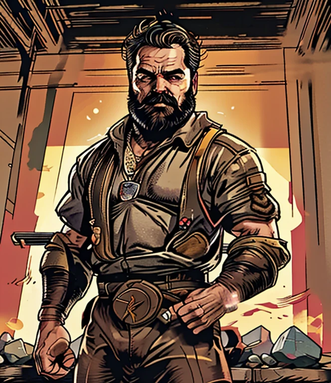 (best quality,4k,8k,highres,masterpiece:1.2),ultra-detailed,(realistic,photorealistic,photo-realistic:1.37),a cheerful dwarf with a well-built and stocky physique is tirelessly digging for valuable minerals in a dimly lit mine. His face is adorned with a bright smile, radiating his infectious joy. His long, curly black hair and beard tastefully contrast against his fair skin, adding a touch of ruggedness to his otherwise friendly appearance. In the flickering glow of the lanterns, his bulging muscles showcase his strength and determination. The mine walls are adorned with veins of glimmering gemstones and the air is filled with the scent of earth and minerals. Illuminated by the warm and subdued light, the dwarf's eyes sparkle with excitement as he unearths precious ores from the depths of the earth. The reflection of the minerals on his hardened hands creates a mesmerizing pattern of colors and textures. With each swing of his sturdy pickaxe, the sound of metal meeting stone echoes throughout the cavernous mine. The dwarf's cheerful demeanor remains unwavering as he continues his search for the hidden treasures beneath the surface.