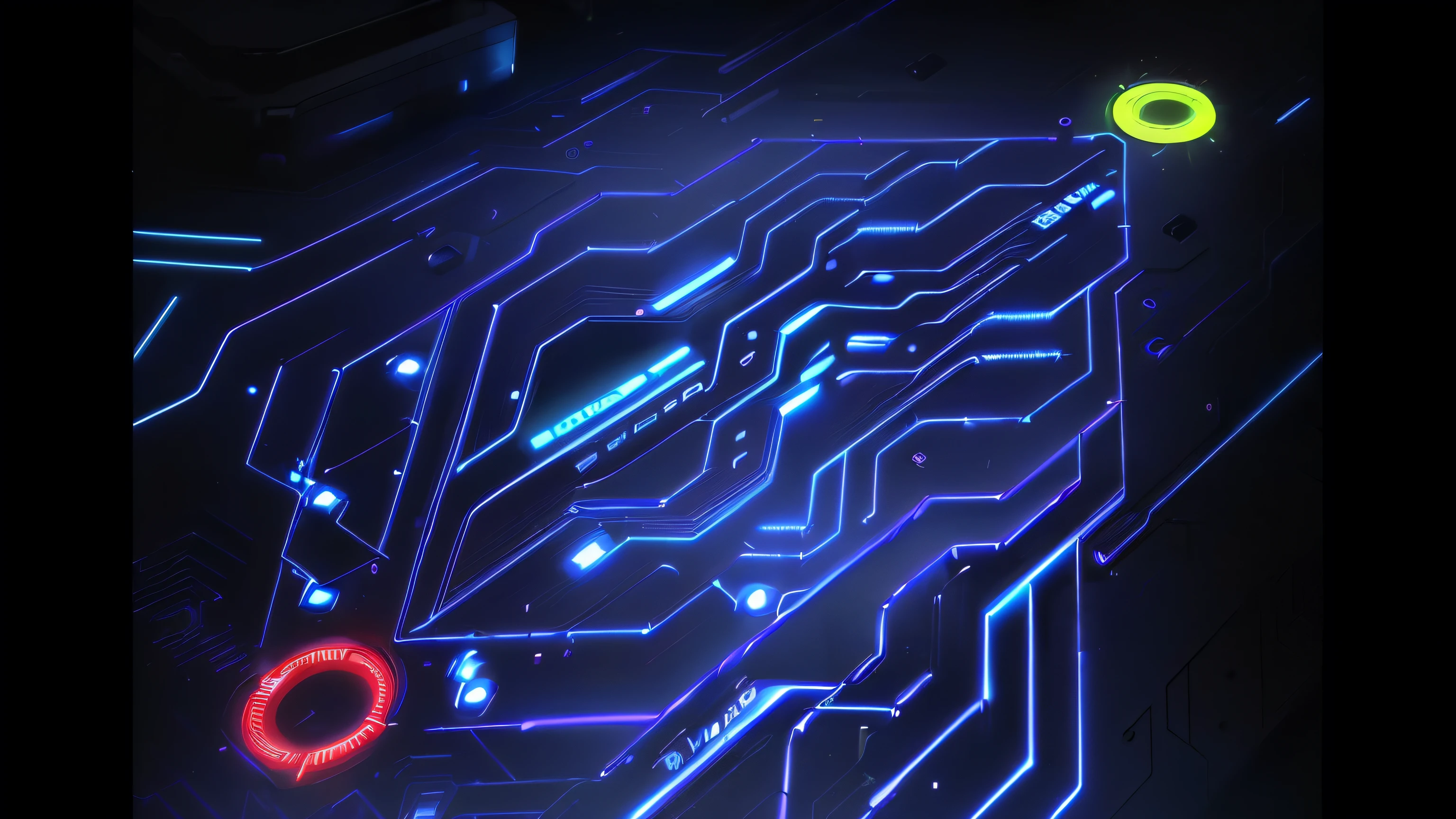 There is a picture of a circuit board circled in red, Complex neon circuit patterns, Cyber Background, Illuminated blue nemar, glowing - thin - wires, futuristic lasers tracing, thin Glowing Wire, Glowing little blue lines, glowing thin wires, Glowing Wire, Blue light shining, Connected to glowing tube 8k, Lasers and neon circuits, neon glowing lines