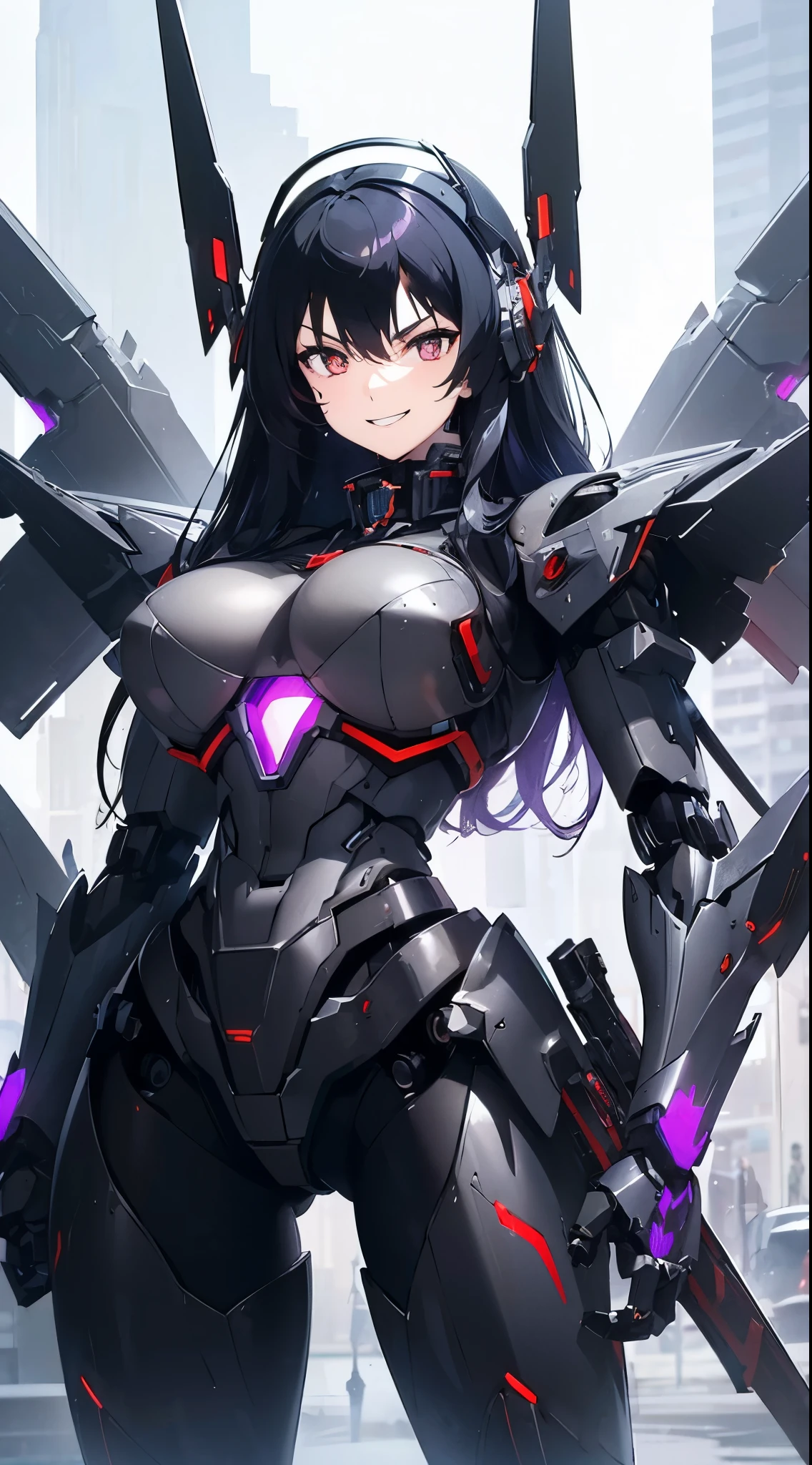 Machine eyes glowing red、evil smile
