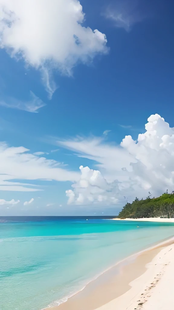 blue sea、Blue sky、White sand beach、White cloud