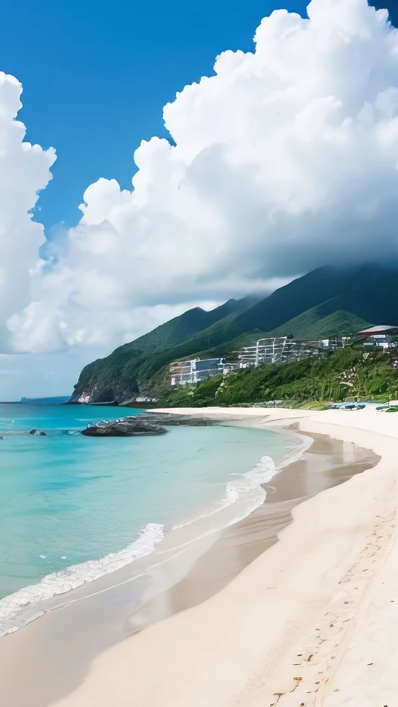 blue sea、Blue sky、White sand beach、White cloud