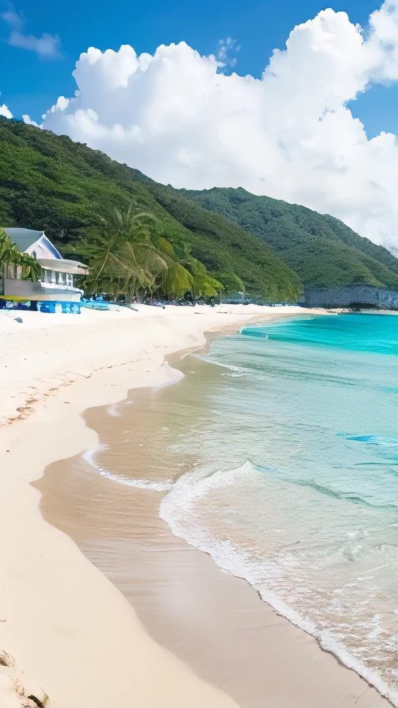 blue sea、Blue sky、White sand beach、White cloud