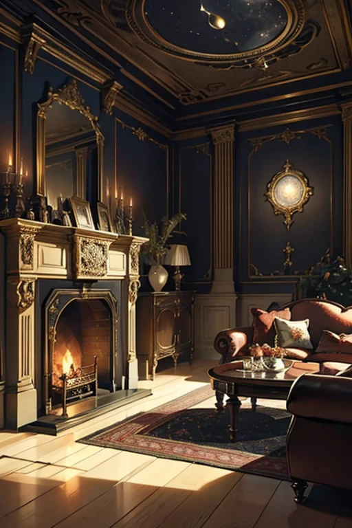 Interior, victorian Manor with reliquies, (((Nigth))), (((moonligth enters the living room)))