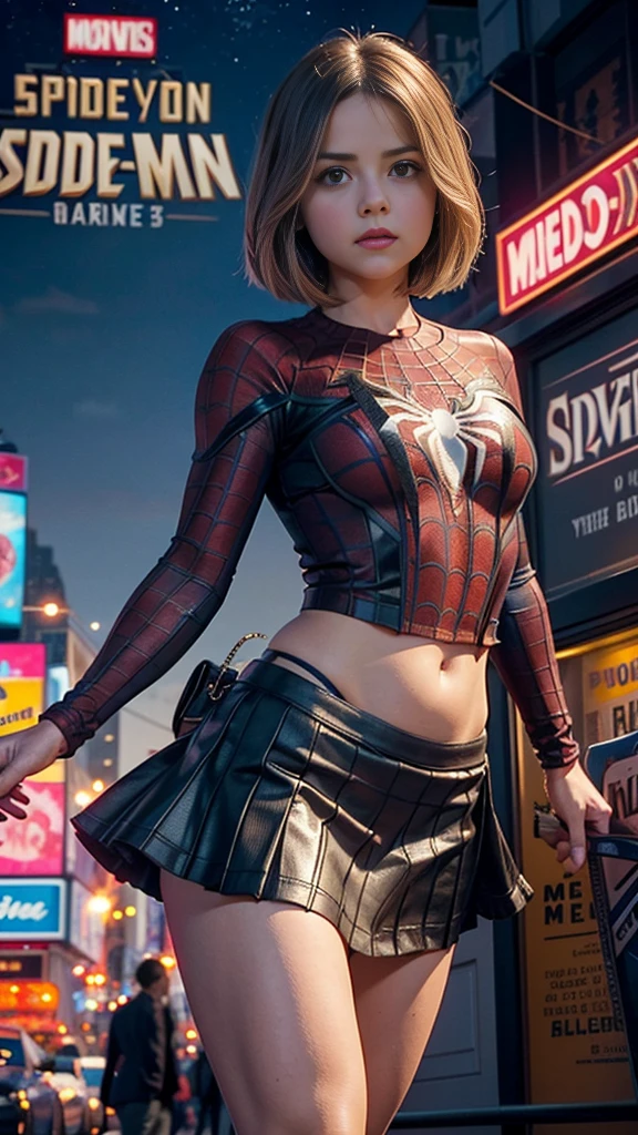 Jenna Louise Coleman、マーベルコミックの映画Poster、so beautiful、Movies about Spider-Man、y、whole body、Wearing a skirt、Premiere Date、Poster、belly but突き出す、new york、She's wearing a ripped Spiderman suit、The suit is torn、Wearing a skirt、Red and black color scheme、dynamic、masterpiece、highest quality、Super detailed、Very detailed、Delicate and beautiful shine、Ultra-high resolution、Cinematic、break、breakドロップ、(Torn clothes:1.5)、(Wet clothes:1.4)、Bare shoulders、Real Rain、Wet Hair、belly button、sed Skin、sexyな肩を披露