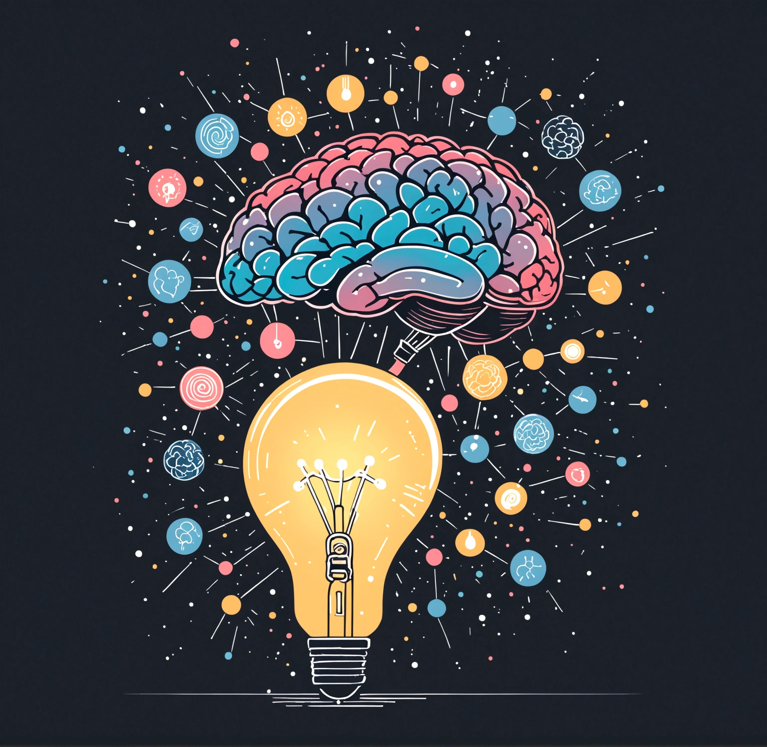 a lamp with a brain inside and a lamp with a brain inside, chuva de ideias, Intelligence, electric chuva de ideias, dispositivo completo, pensamento de design, por Matt Cavotta, light bulb, SVG illustration, icon for an AI application, Nootropic Stimulant, hd illustration, em fundo claro, artificial Intelligence logo, por Alexander Brook