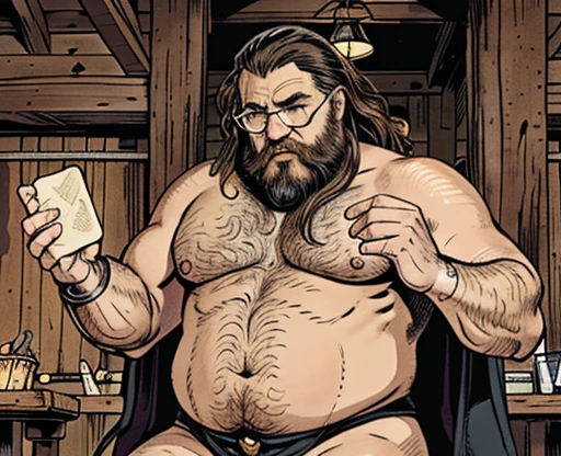 RAW, realistic photo of Detailed image dynamic image. Only plump, chubby, extremely thick thighs, large belly, fat, age 50, soft, plump, thick, hairy man with a beard and glasses lies naked on the sofa, his penis is 35 cm (melhor qualidade,4K,8k,high resolution,obra de arte:1.2),ultra-detalhado,realista:1.37,homens,grown-up homens,old homens,fat white muscular homens,cabelo da barriga,large bulges, (((he is in a viking tavern holding magic cards with his hands, he is in a game of magic cards inside a bad tavern, he wears a mystical wizard's overcoat))). pants,camisa xadrez,barba,nojento,60-year-old homens,family,pai,barriga de urso,terno de abertura. Sentado na beirada da cama. apenas usando sunga no corpo. Looking at the spectator gesturing with his hands. Asking for your hand, pedindo um objeto., Se adequa, vetor, mwvetor